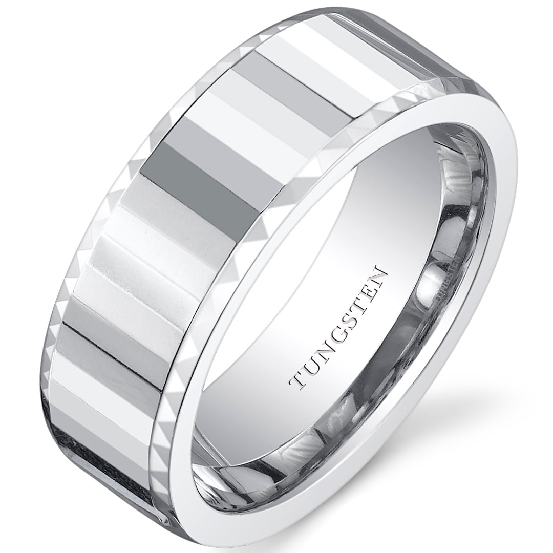 Faceted Mirror FInish 8mm Mens Tungsten Band Size 10