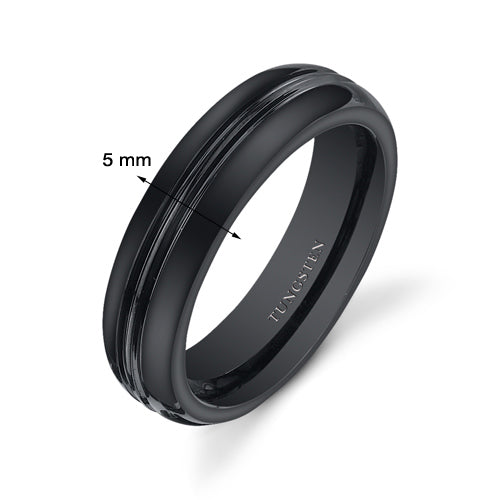 Double Groove 5mm Womens Black Tungsten Band Size 5