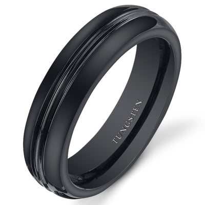 Double Groove 5mm Womens Black Tungsten Band Size 5