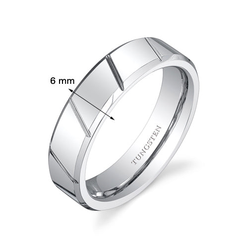 Diagonal Notches 6mm Unisex Tungsten Band Size 6