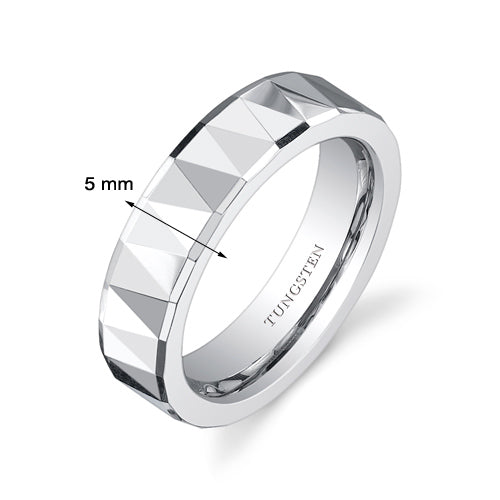 Faceted Polished Finish 5mm Womens Tungsten Band Size 5.5