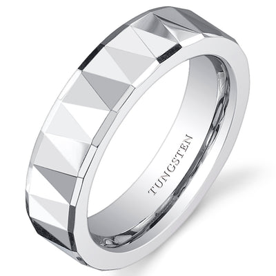 Faceted Polished Finish 5mm Womens Tungsten Band Size 7.5