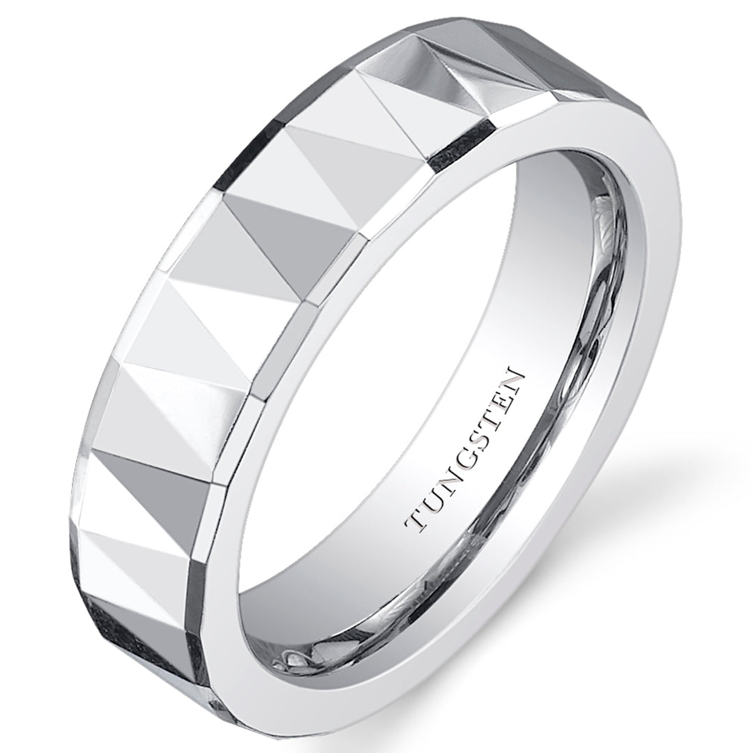 Faceted Polished Finish 5mm Womens Tungsten Band Size 7