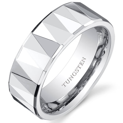 Faceted Polished FInish 8mm Mens Tungsten Band Size 11.5