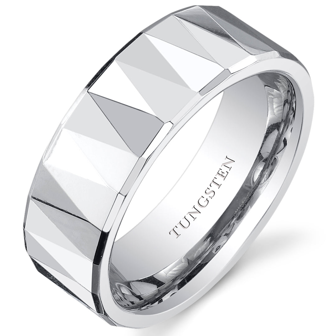 Faceted Polished FInish 8mm Mens Tungsten Band Size 12.5