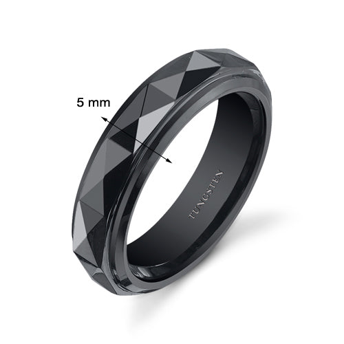 Faceted 5mm Womens Black Tungsten Band Size 5