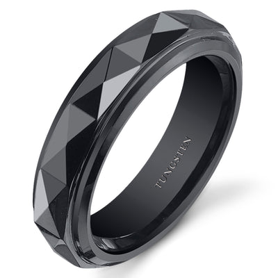 Faceted 5mm Womens Black Tungsten Band Size 8