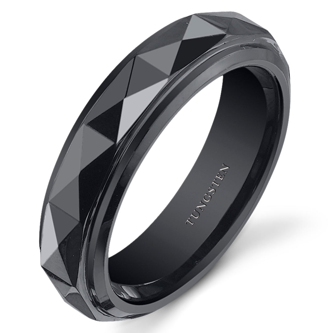 Faceted 5mm Womens Black Tungsten Band Size 7
