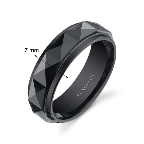 Faceted 7mm Mens Black Tungsten Band Size 11.5