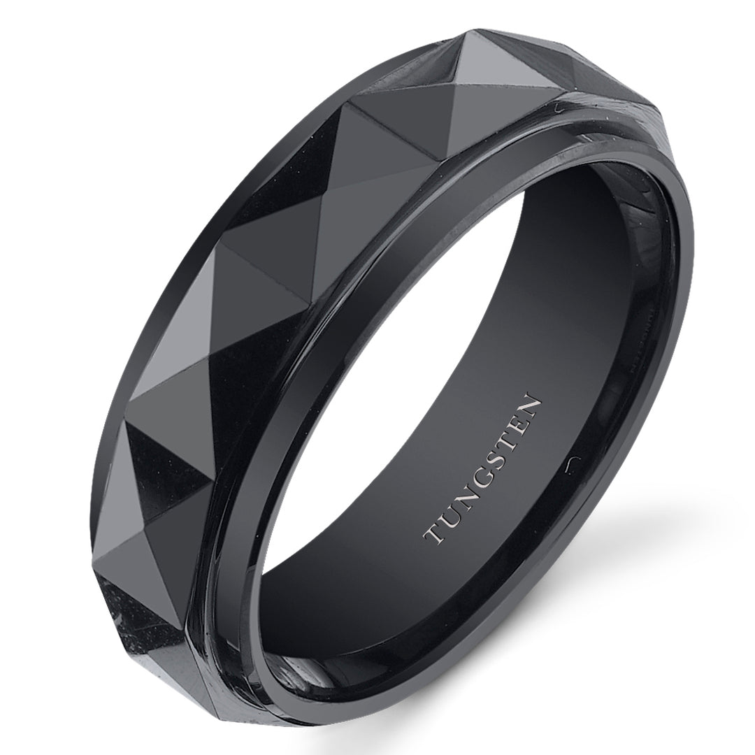 Faceted 7mm Mens Black Tungsten Band Size 9.5