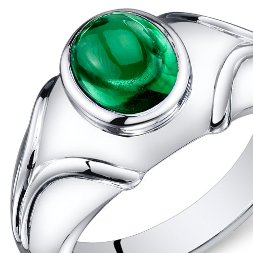 Mens 2.5 cts Emerald Sterling Silver Ring Size 13