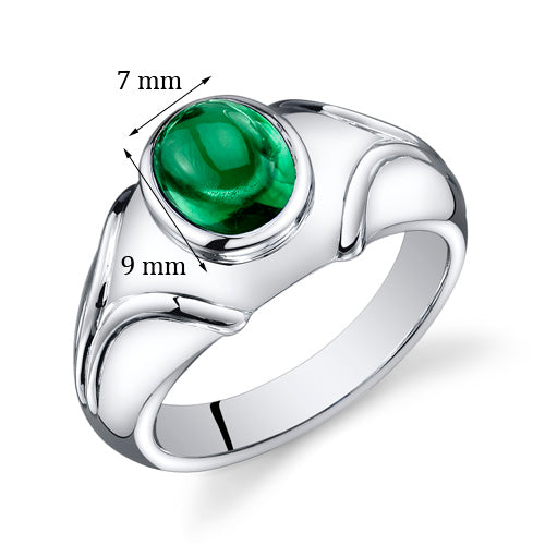 Mens 2.5 cts Emerald Sterling Silver Ring Size 10