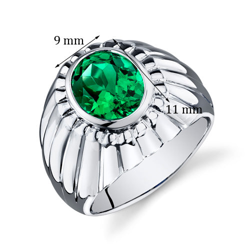 Mens 3.75 cts Emerald Sterling Silver Ring Size 11