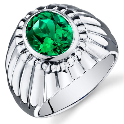 Mens 3.75 cts Emerald Sterling Silver Ring Size 11