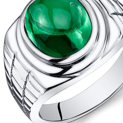 Mens 6.5 cts Emerald Sterling Silver Ring Size 10