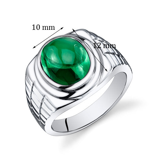 Mens 6.5 cts Emerald Sterling Silver Ring Size 10