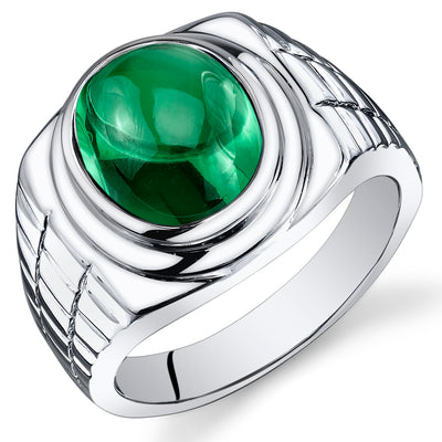 Mens 6.5 cts Emerald Sterling Silver Ring Size 12