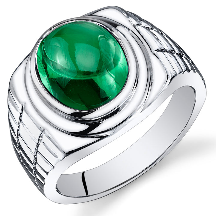 Mens 6.5 cts Emerald Sterling Silver Ring Size 9