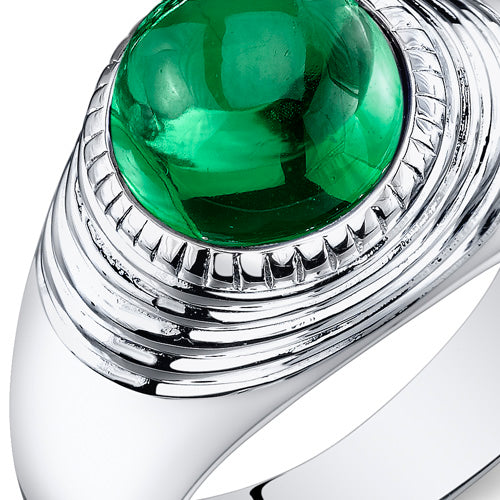 Mens 5.5 cts Emerald Sterling Silver Ring Size 10