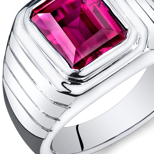 Mens 6.50 Carats Created Ruby Sterling Silver Ring Octagon Cut Size 8