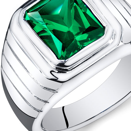 Mens 5.5 cts Emerald Sterling Silver Ring Size 8