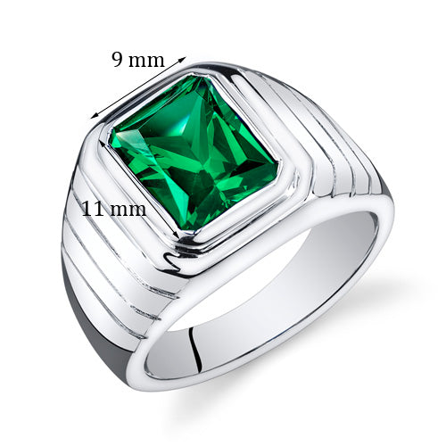 Mens 5.5 cts Emerald Sterling Silver Ring Size 8