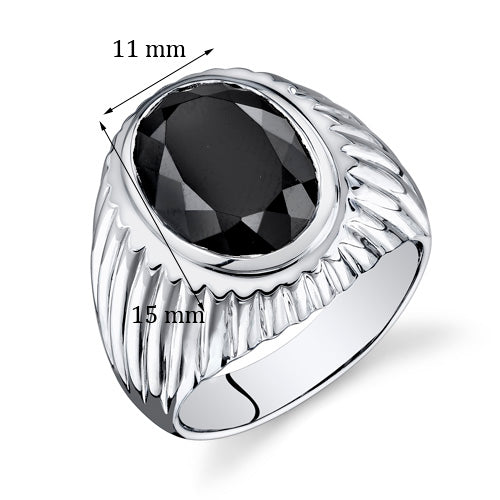 Mens 7 cts Black Onyx Sterling Silver Ring Size 10