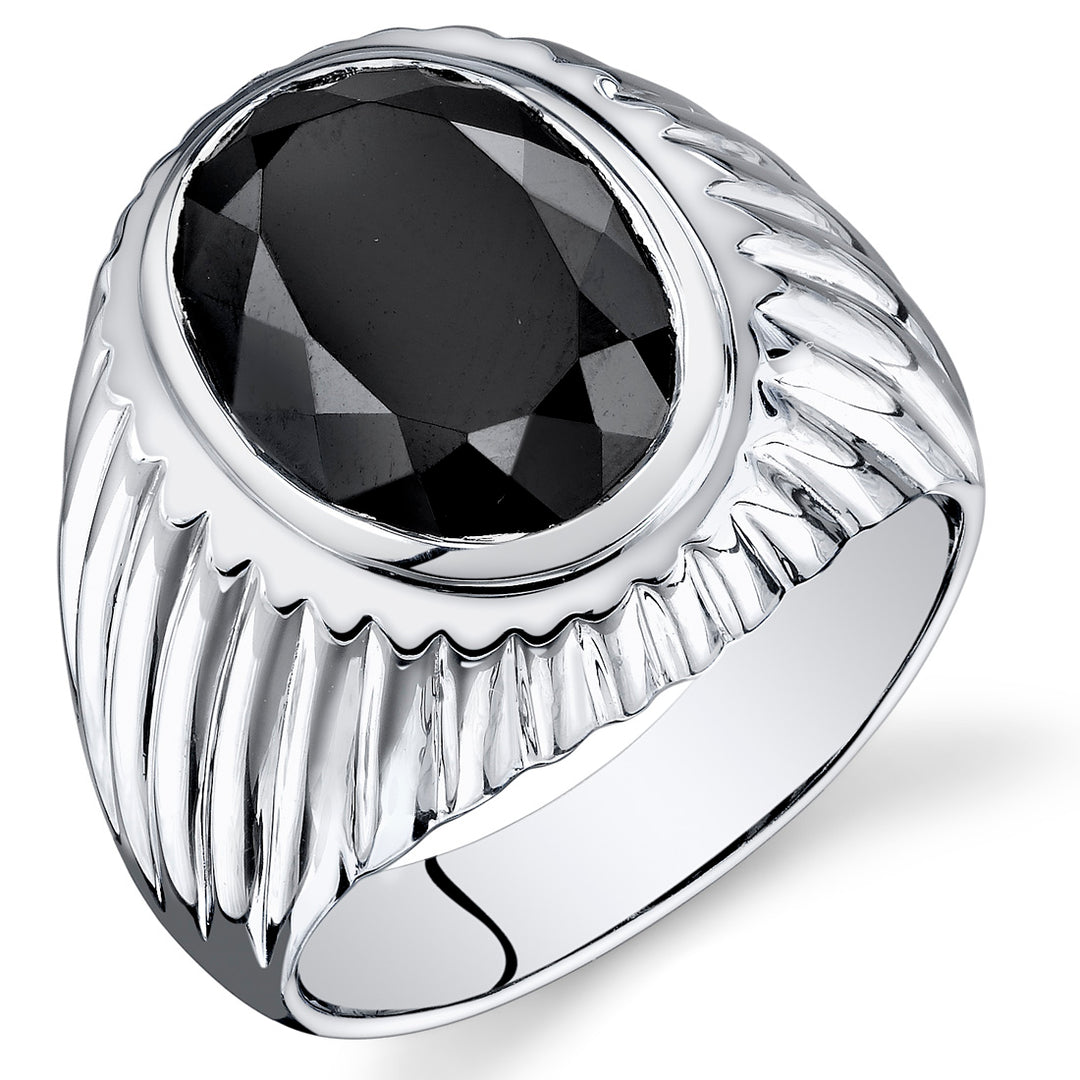 Mens 7 cts Black Onyx Sterling Silver Ring Size 11