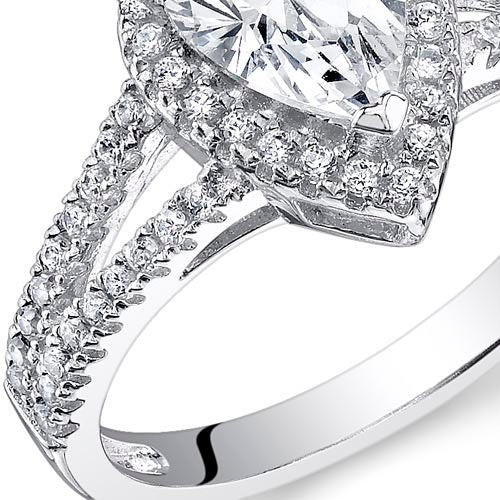 2.33 Carats Sterling Silver Halo Style Pear Cut Cubic Zirconia Engagement Ring Size 5