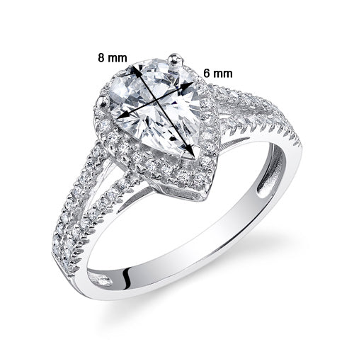 2.33 Carats Sterling Silver Halo Style Pear Cut Cubic Zirconia Engagement Ring Size 5