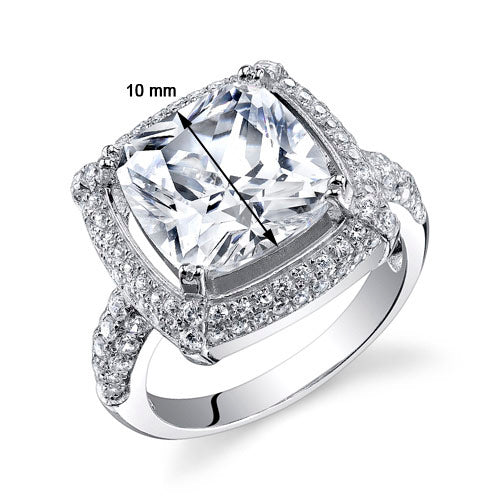 Cushion Cut Halo Engagement Ring Sterling Silver Cubic Zirconia 3.58 Carats Size 6