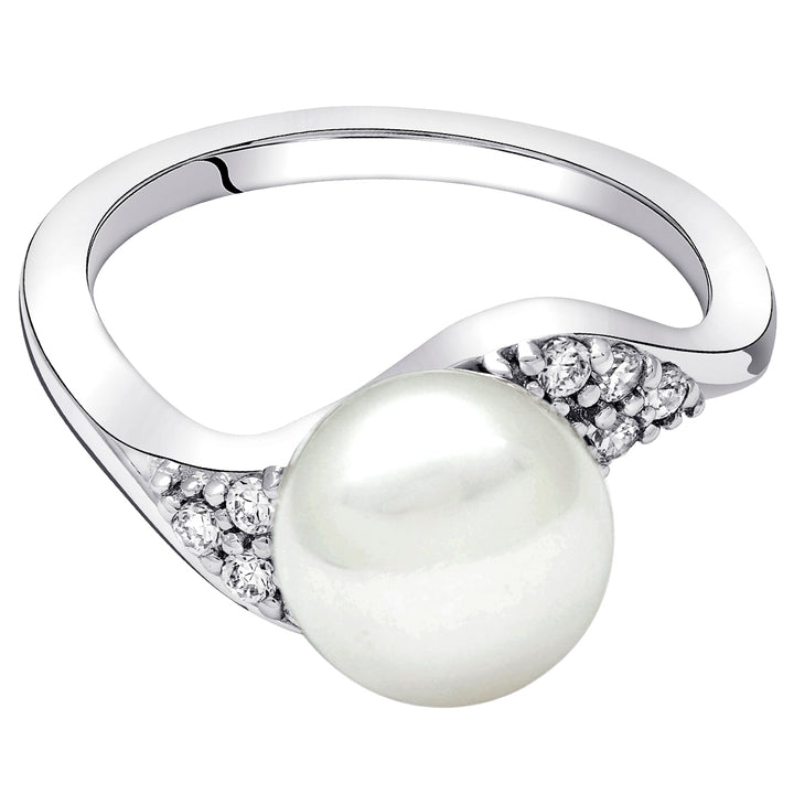 Freshwater Cultured 8.5mm White Pearl Ring Sterling Silver Round Shape Size 6