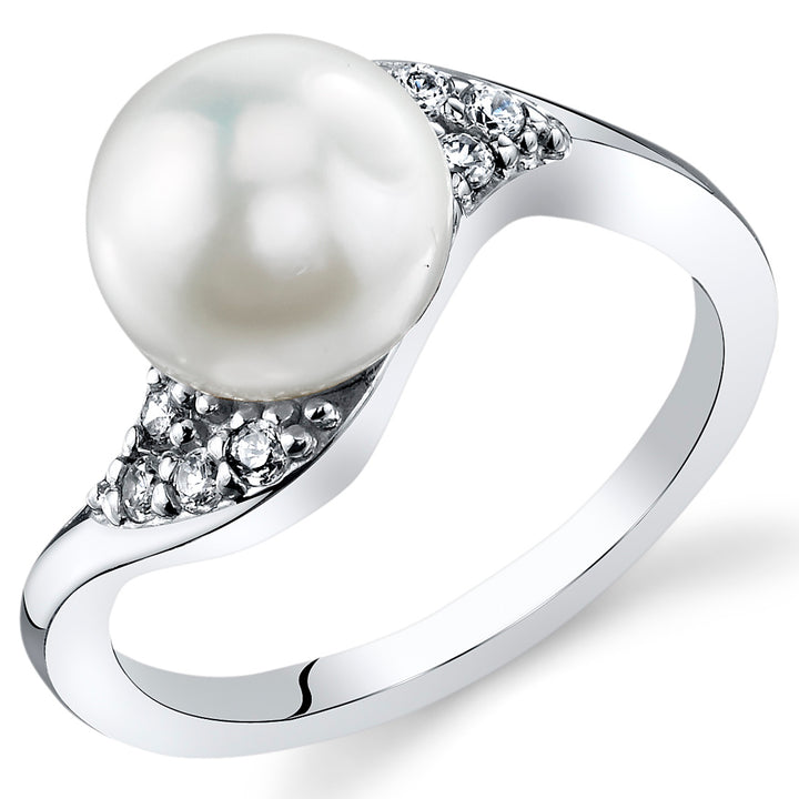 Freshwater Cultured 8.5mm White Pearl Ring Sterling Silver Round Shape Size 9