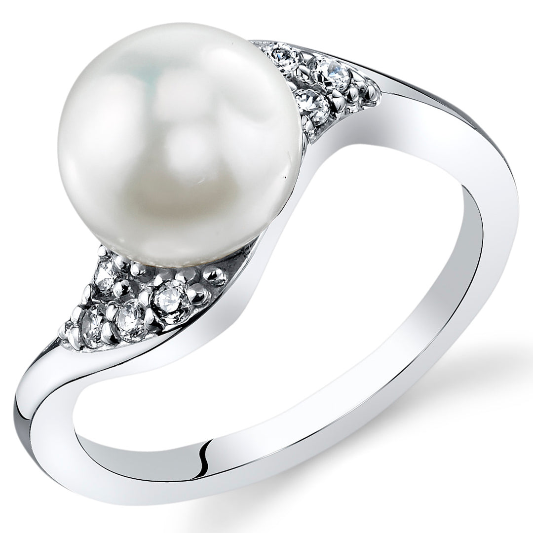 Freshwater Cultured 8.5mm White Pearl Ring Sterling Silver Round Shape Size 6