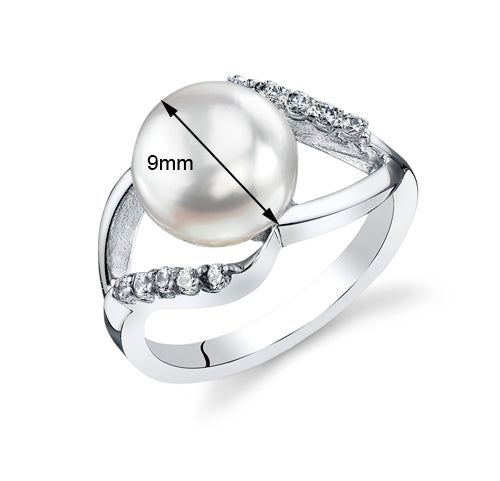 Freshwater Cultured 9mm White Pearl Ring Sterling Silver Round Shape Size 7
