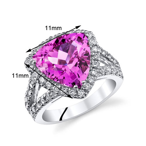 Created Pink Sapphire Trillion Sterling Silver Ring Size 6