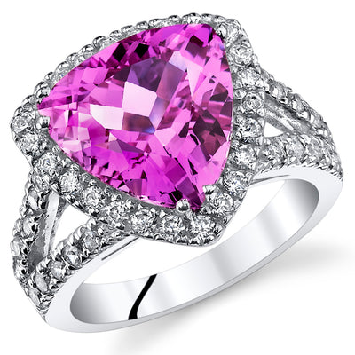 Created Pink Sapphire Trillion Sterling Silver Ring Size 6