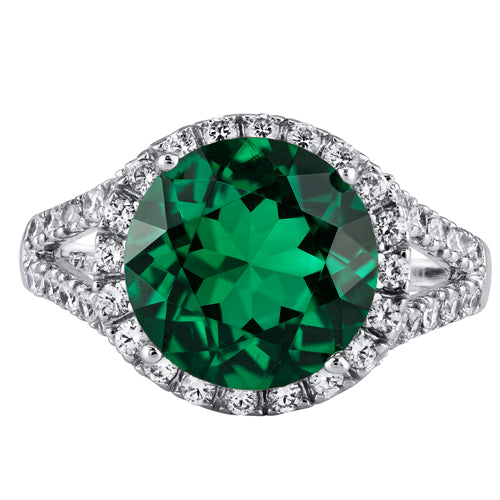 Simulated Emerald Round Cut Sterling Silver Ring Size 7