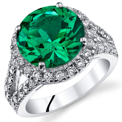 Simulated Emerald Round Cut Sterling Silver Ring Size 7