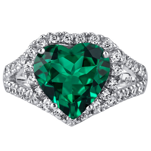 Simulated Emerald Heart Shape Sterling Silver Ring Size 5