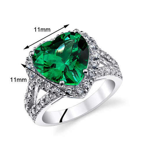 Simulated Emerald Heart Shape Sterling Silver Ring Size 5