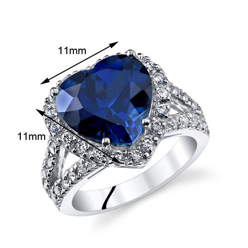 Blue Sapphire Ring Sterling Silver Heart Shape 6.5 Carats Size 5