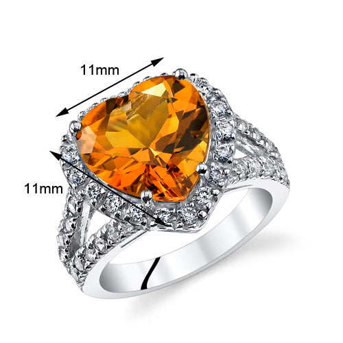 Citrine Heart Shape Sterling Silver Ring Size 7
