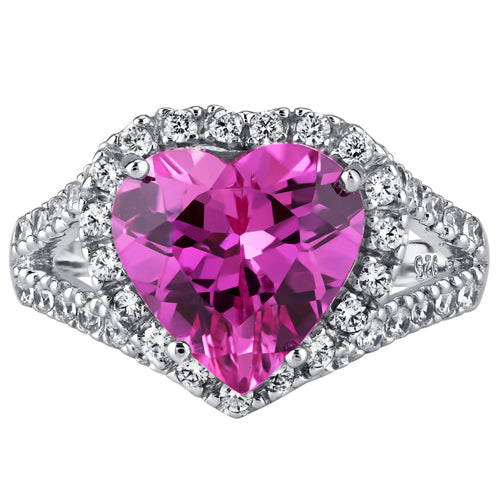 5.00 Carats Heart Shape Pink Sapphire Ring Sterling Silver Size 9