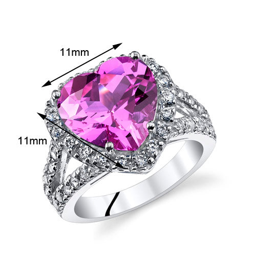 Created Pink Sapphire Heart Shape Sterling Silver Ring Size 8