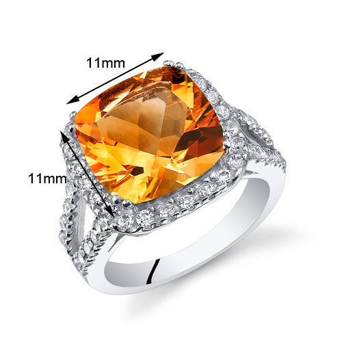 Citrine Cushion Cut Sterling Silver Ring Size 5