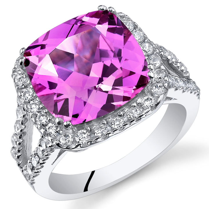 Pink Sapphire Ring Sterling Silver Cushion Shape 7.5 Carats Size 9