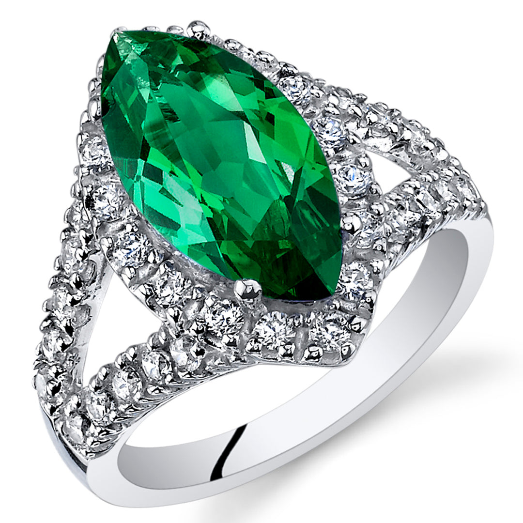 Emerald Ring Sterling Silver Marquise Shape 3 Carats Size 8