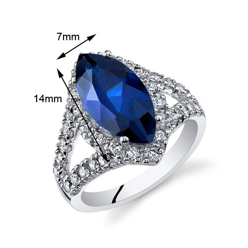 Created Blue Sapphire Marquise Cut Sterling Silver Ring Size 8