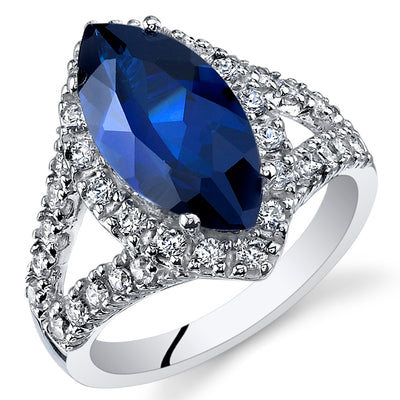 Created Blue Sapphire Marquise Cut Sterling Silver Ring Size 5